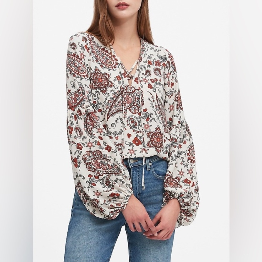 Banana Republic Peasant Paisley Blouse, Balloon Long  Sleeve , Size M